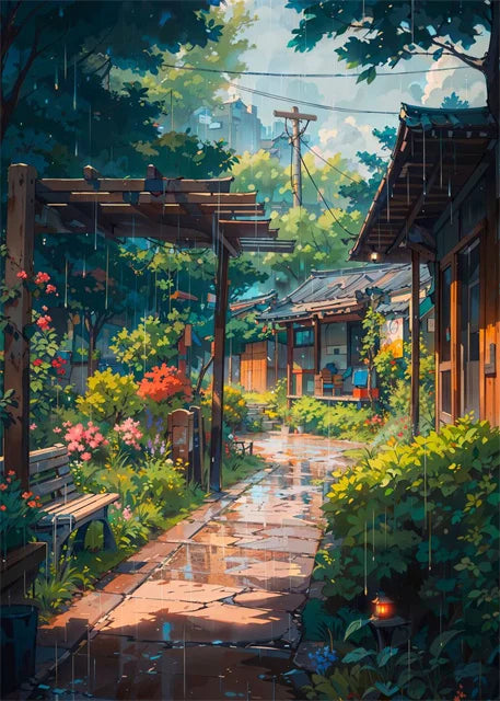 Japanese Street Scenery Sakura Architecture Canvas Posters