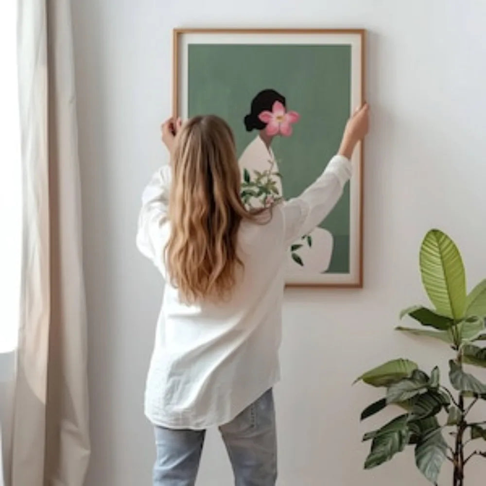 Green Flower Head Woman Wall Art