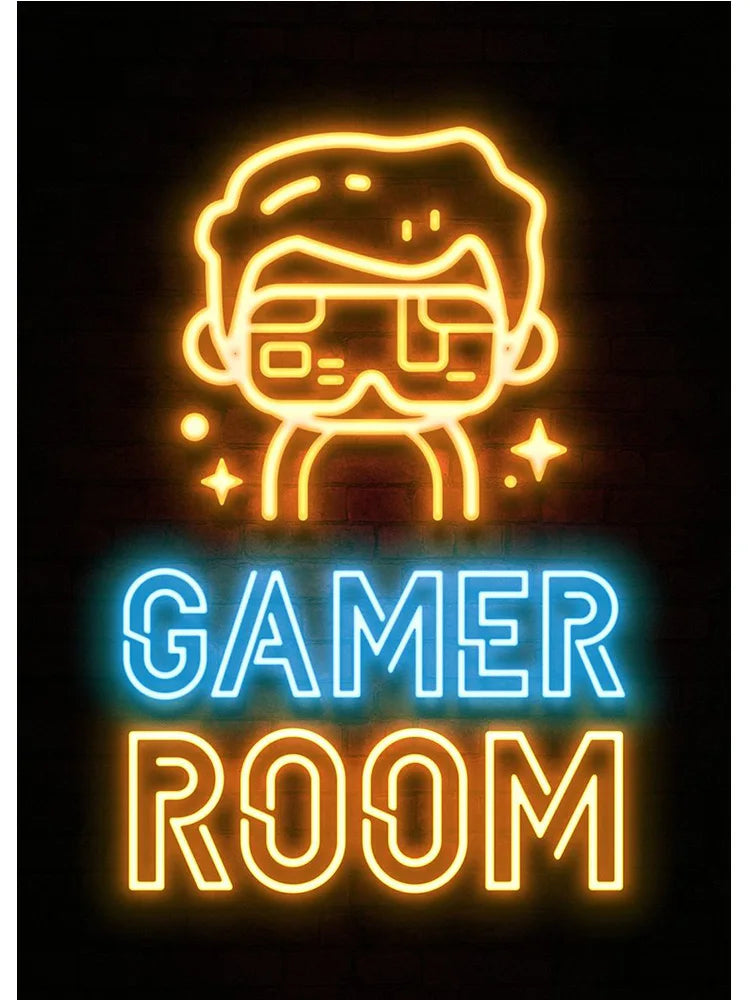 Neon Art Happy Gaming Zone Games Room Poster