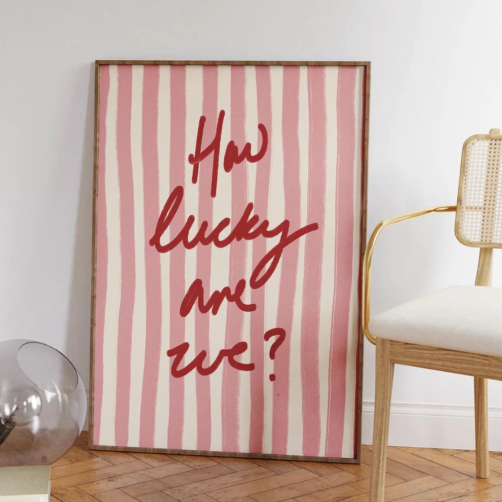 Modern typography canvas print in pink and red stripes