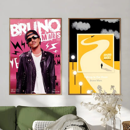 Singer B-Bruno M-Mars Album Poster Sticky Wall Art Printing Waterproof Home Living Bed Room Bar Aesthetic Decor