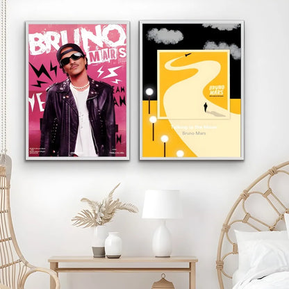 Singer B-Bruno M-Mars Album Poster Sticky Wall Art Printing Waterproof Home Living Bed Room Bar Aesthetic Decor