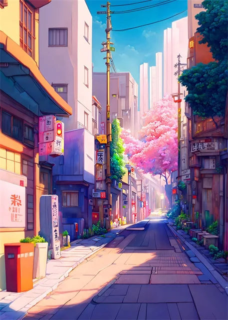 Japanese Street Scenery Sakura Architecture Canvas Posters