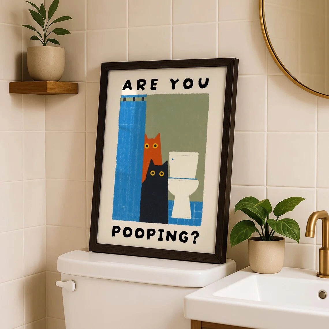 Are You Pooping Cat Print – Funny Bathroom Wall Art