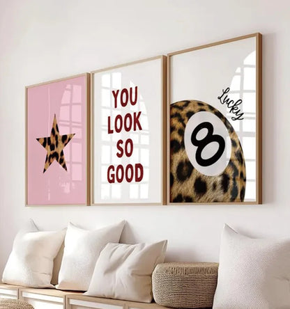 Leopard Print 8 Ball Lucky Y2K Estetico Wall Art