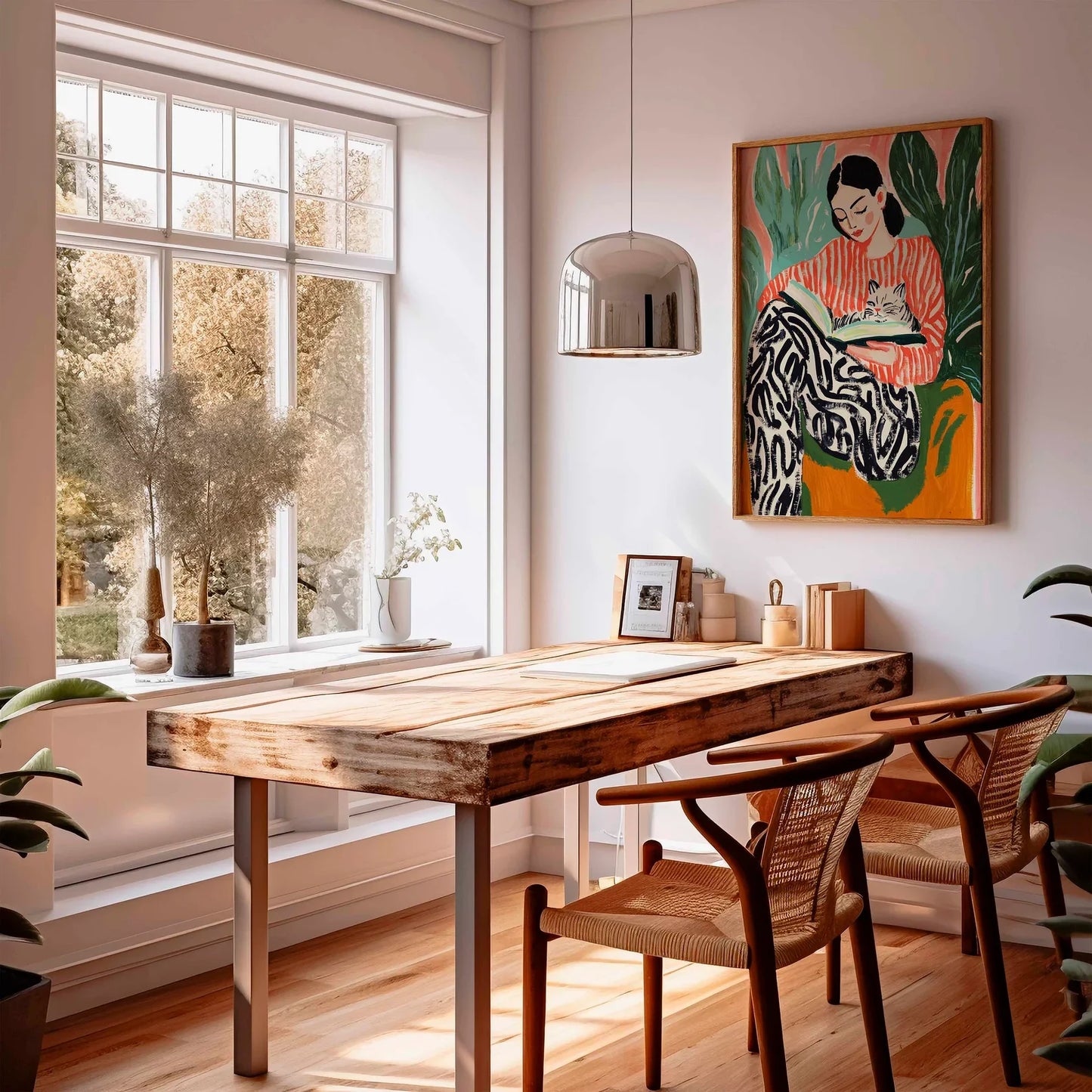 Woman Book Art, Cat Poster