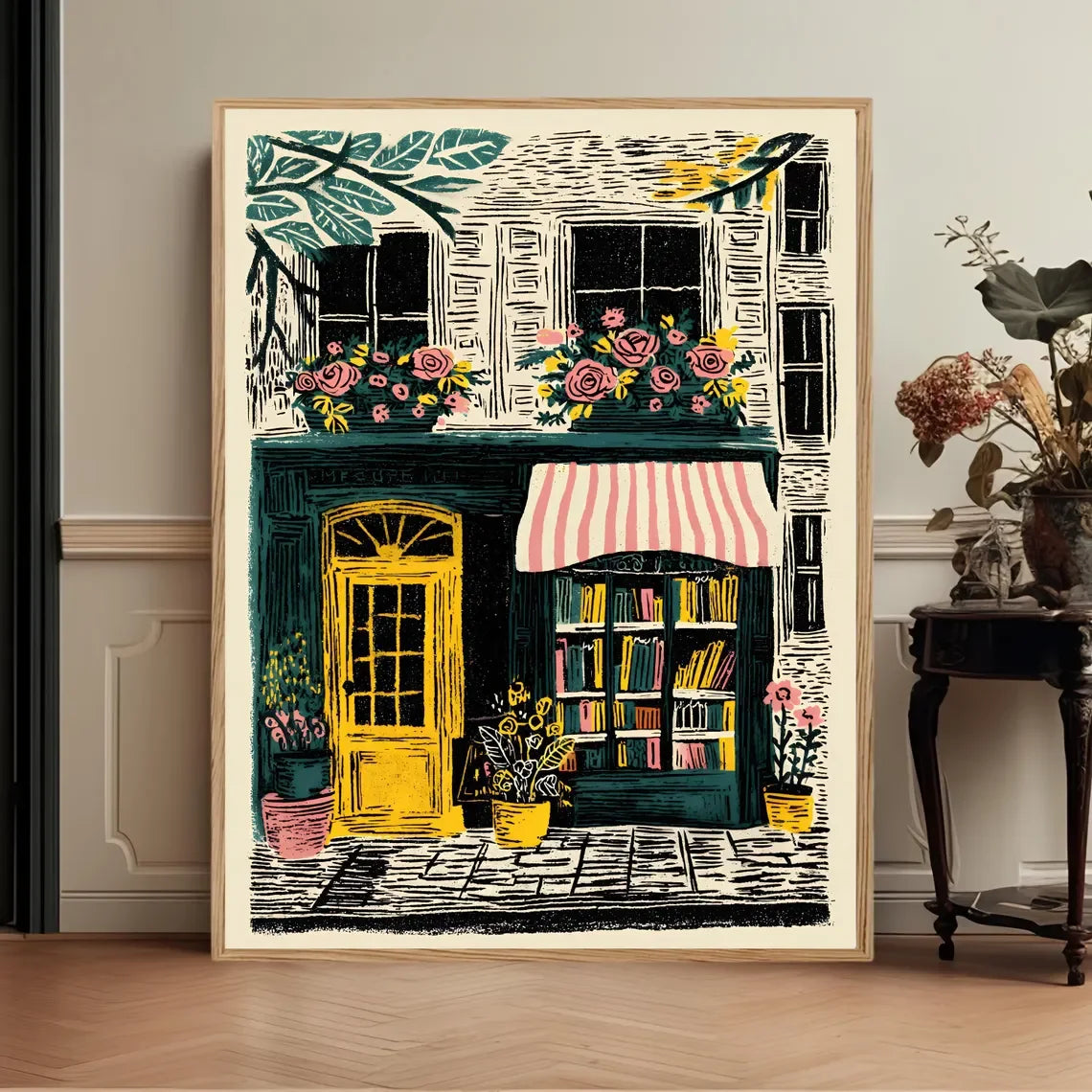 Bookstore Art Print, Cozy Bookshop Illustration