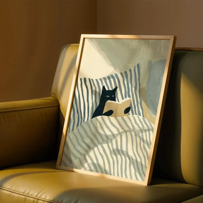 Cat Reading Print – Black Cat Wall Art