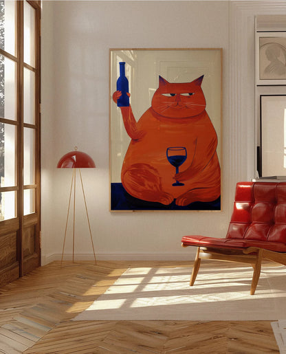 Bar Cart Decor, Cat Poster, Wine Print