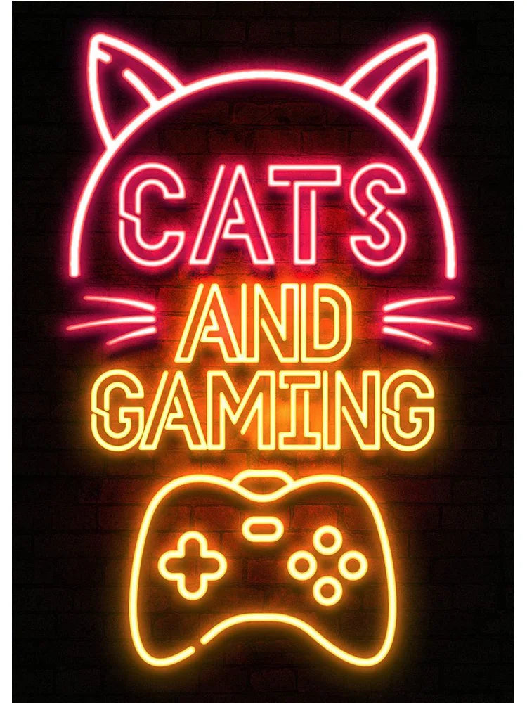 Neon Art Happy Gaming Zone Games Room Poster