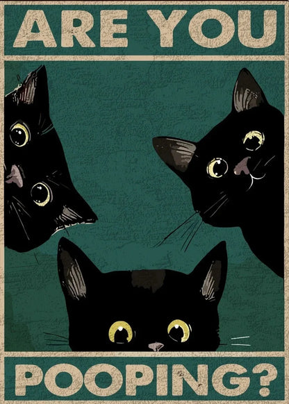 Funny 'Are You Pooping?' Black Cat Canvas Poster