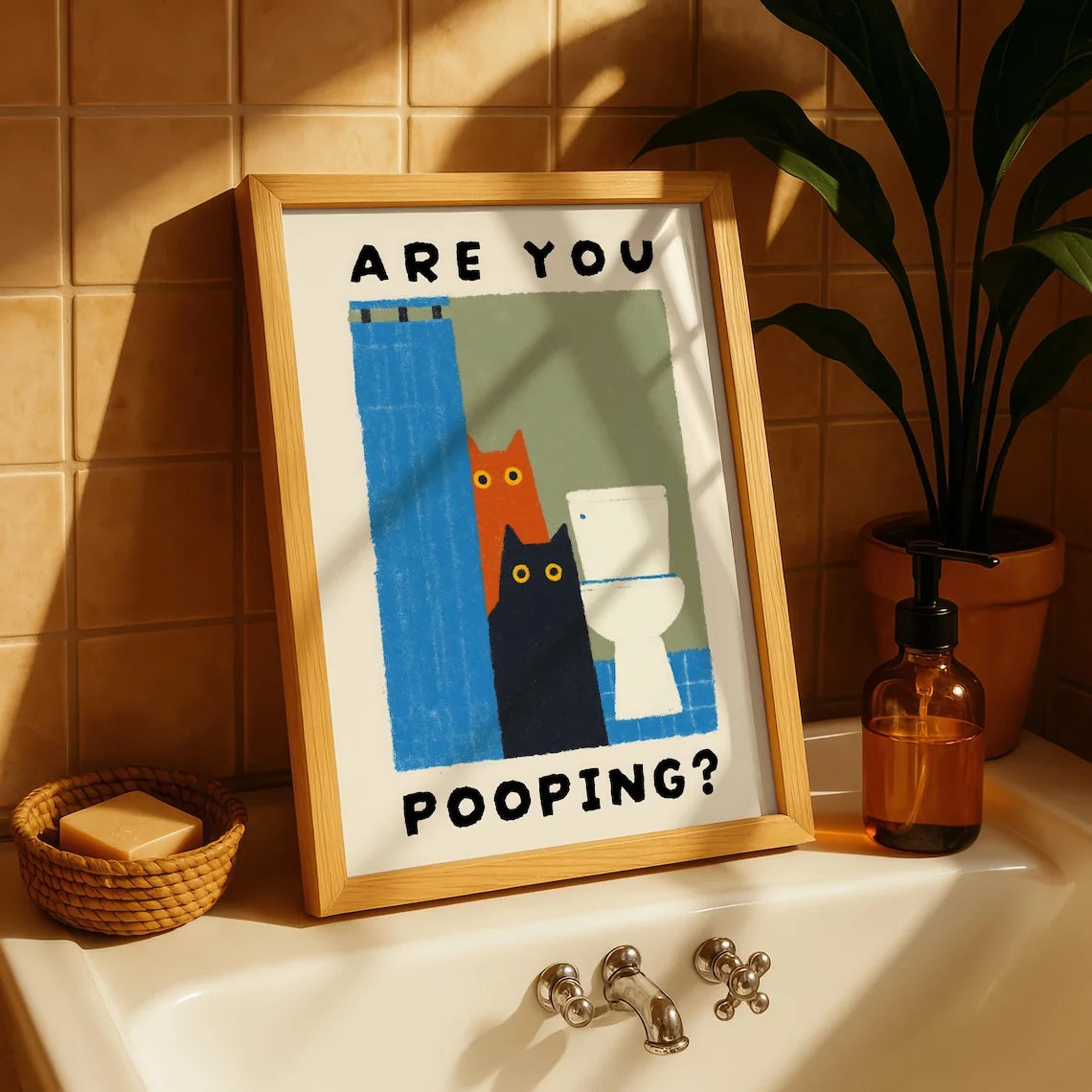 Are You Pooping Cat Print – Funny Bathroom Wall Art