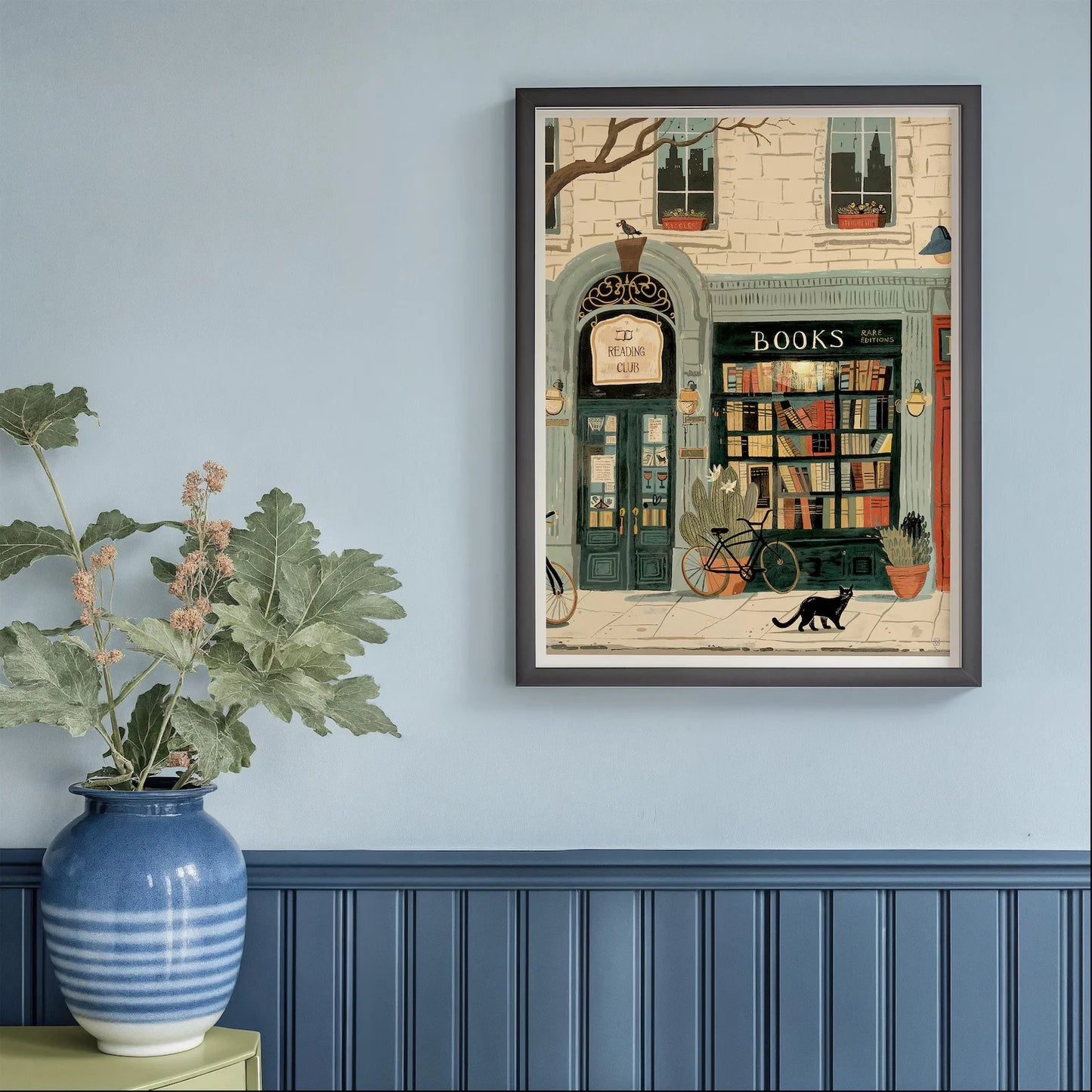 Bookstore Art Print, Cozy Bookshop Illustration