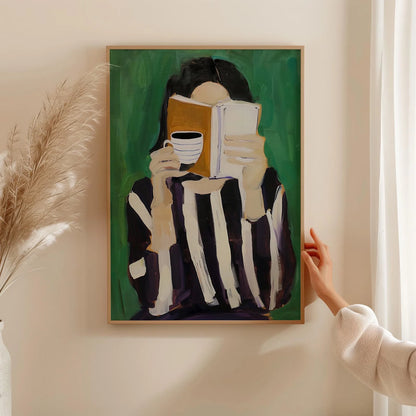Emerald Green Modern Reading Woman Art