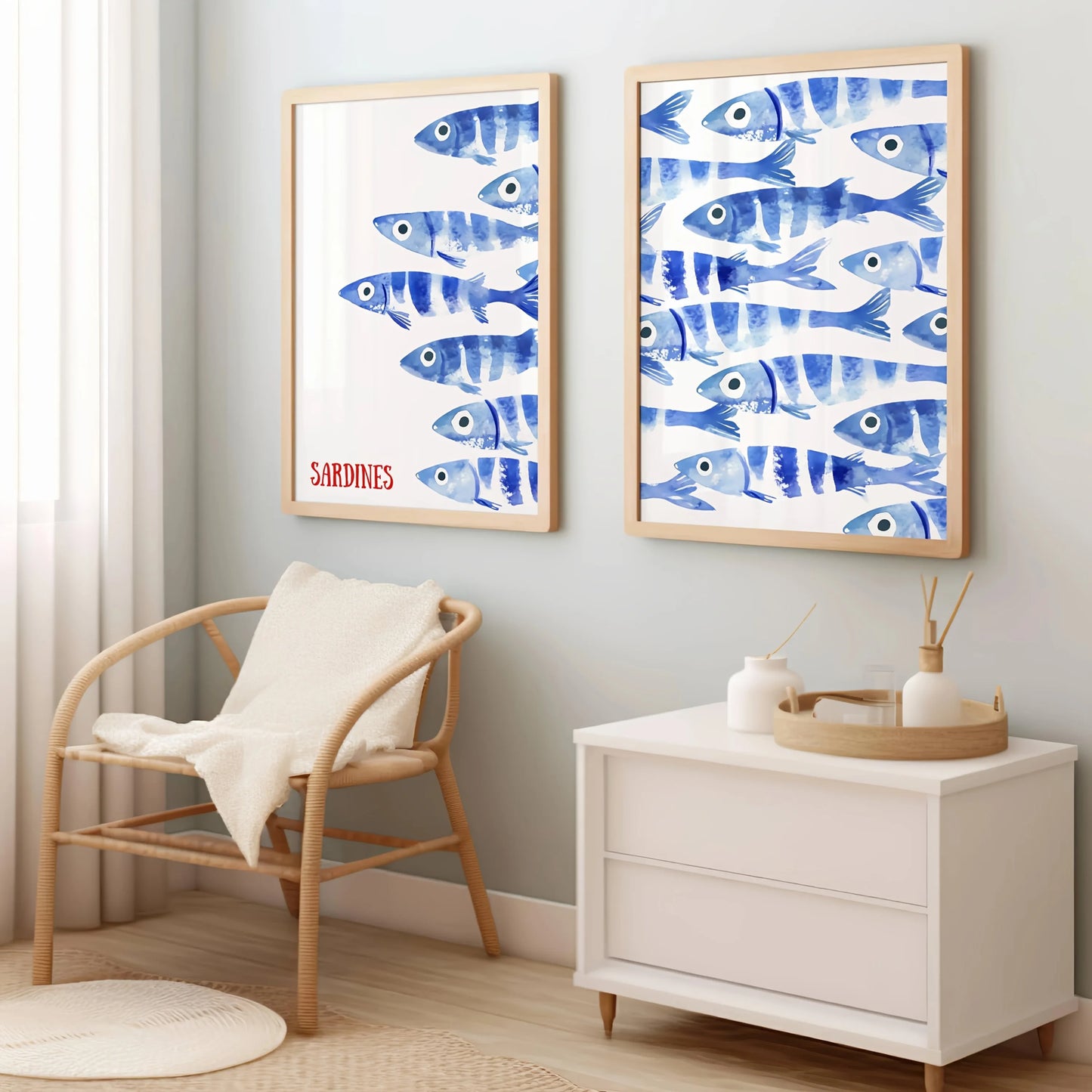 Retro Blue Sardine Canvas Poster