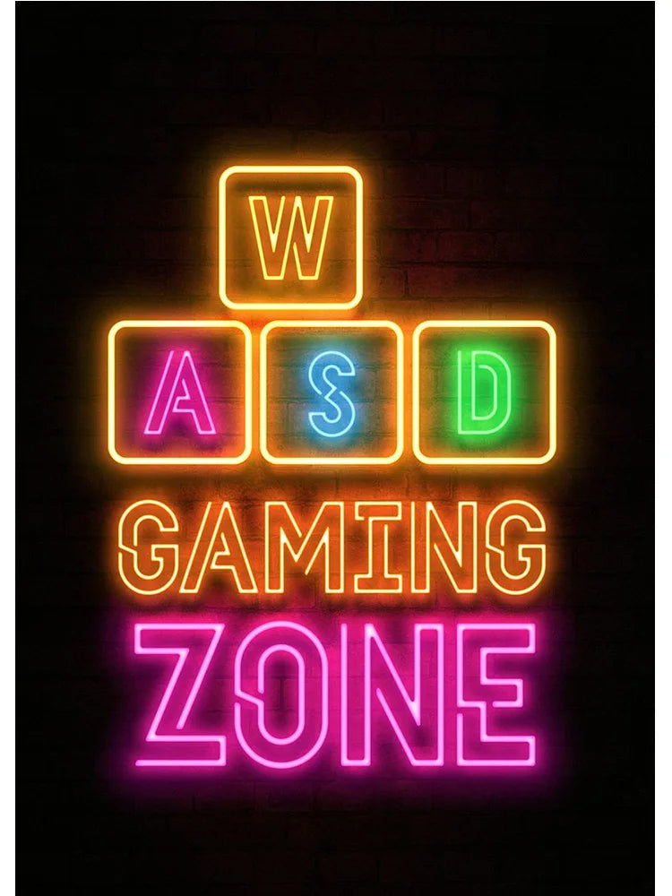 Neon Art Happy Gaming Zone Games Room Poster