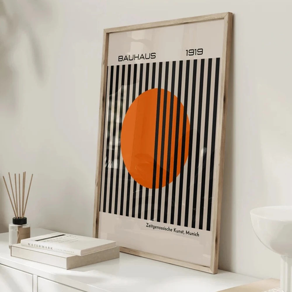 Bauhaus 1919 Bright Orange Retro Contemporary Wall Art