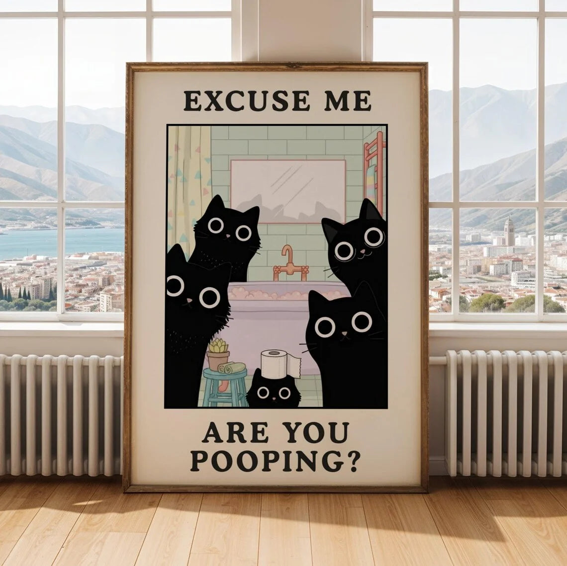 Are You Pooping Cat Print – Funny Bathroom Wall Art