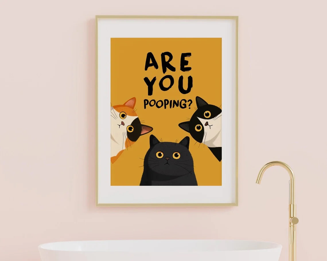 Are You Pooping Cat Print – Funny Bathroom Wall Art