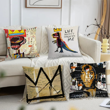 J-Jean-Michel B-Basquiat Art Pillow Case Living Room Sofa Cushion Cover Suitable For Home Bedroom Room Decoration