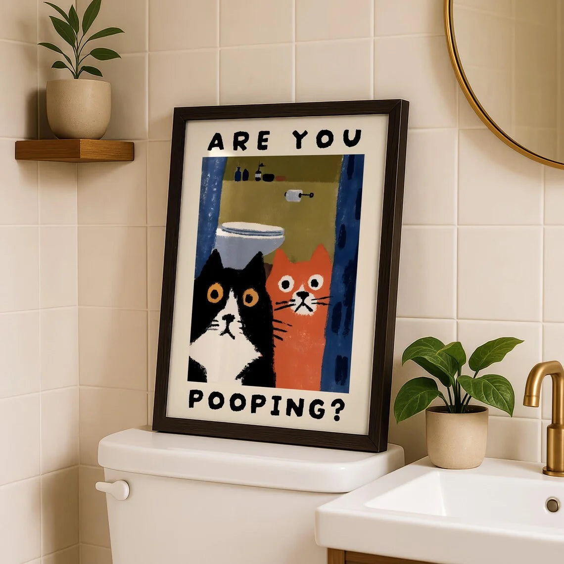 Are You Pooping Cat Print – Funny Bathroom Wall Art