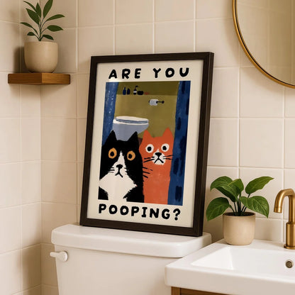 Are You Pooping Cat Print – Funny Bathroom Wall Art