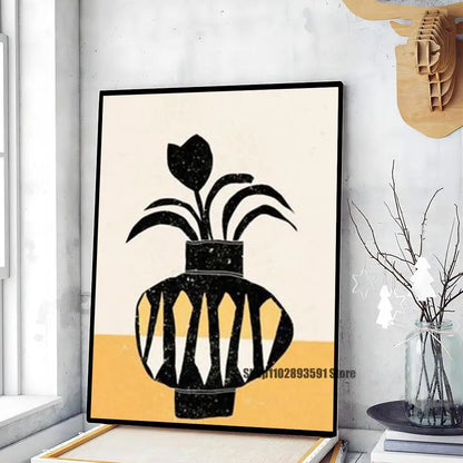1pc Abstract Line Lemon Flower Vase Geometry Nordic Poster Paper Print Home Bedroom Entrance Bar Cafe Art Painting Decoration