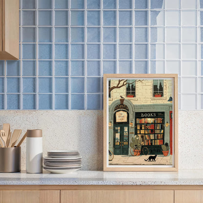 Bookstore Art Print, Cozy Bookshop Illustration