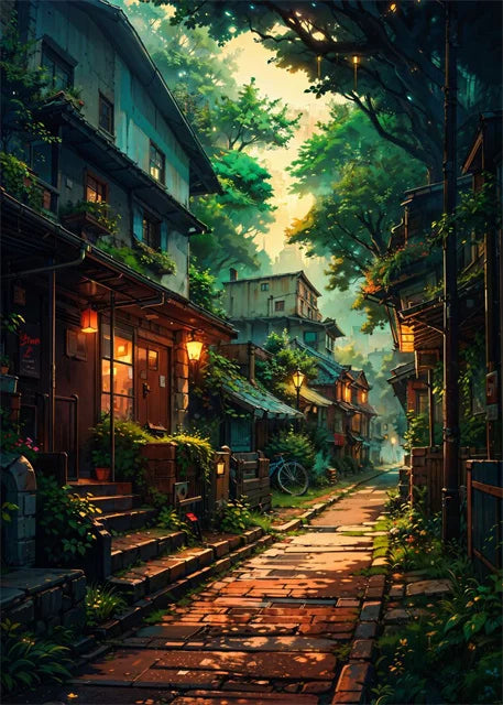 Japanese Street Scenery Sakura Architecture Canvas Posters