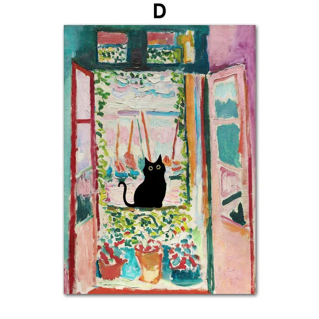 Funny Black Cat Art Matisse Monet Van Gogh Posters