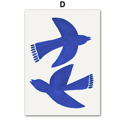 Blue Girl Body Pigeons Line Minimalist Poster