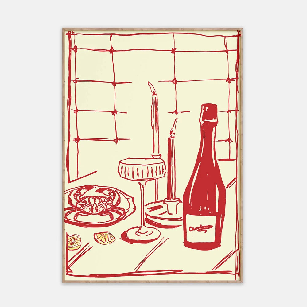 Dining With Wine And Crab Modern Food Art