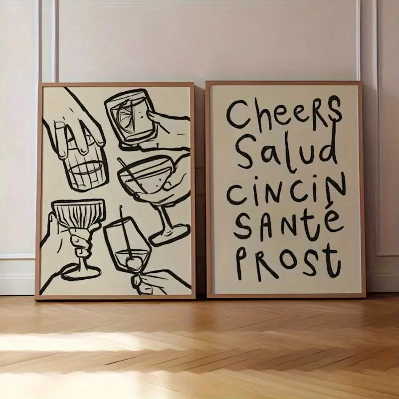 Set of 2 Cheers Retro Wall Art Prints