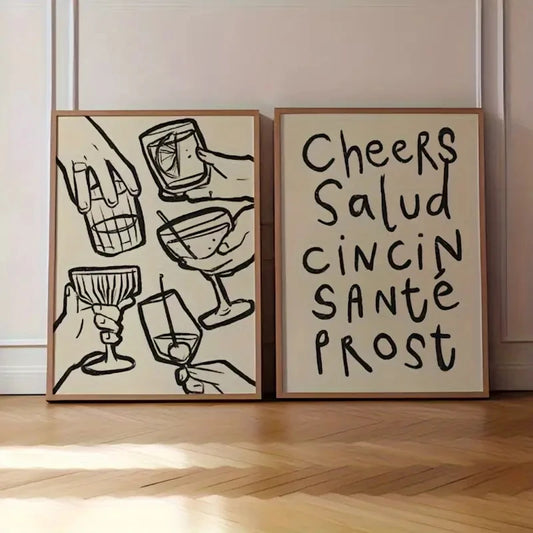 Set of 2 Cheers Retro Wall Art Prints