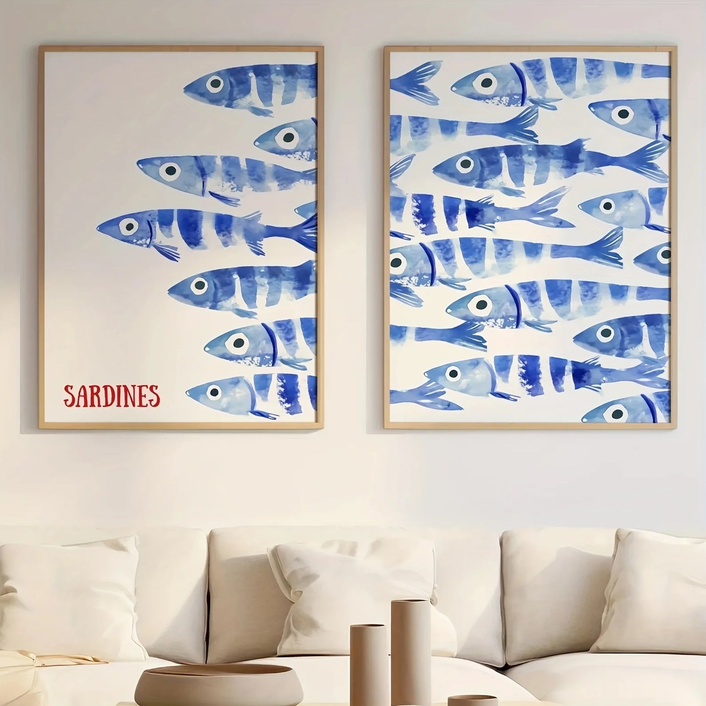 Retro Blue Sardine Canvas Poster