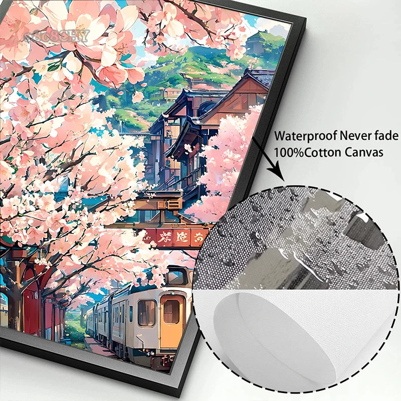 Japanese Street Scenery Sakura Architecture Canvas Posters