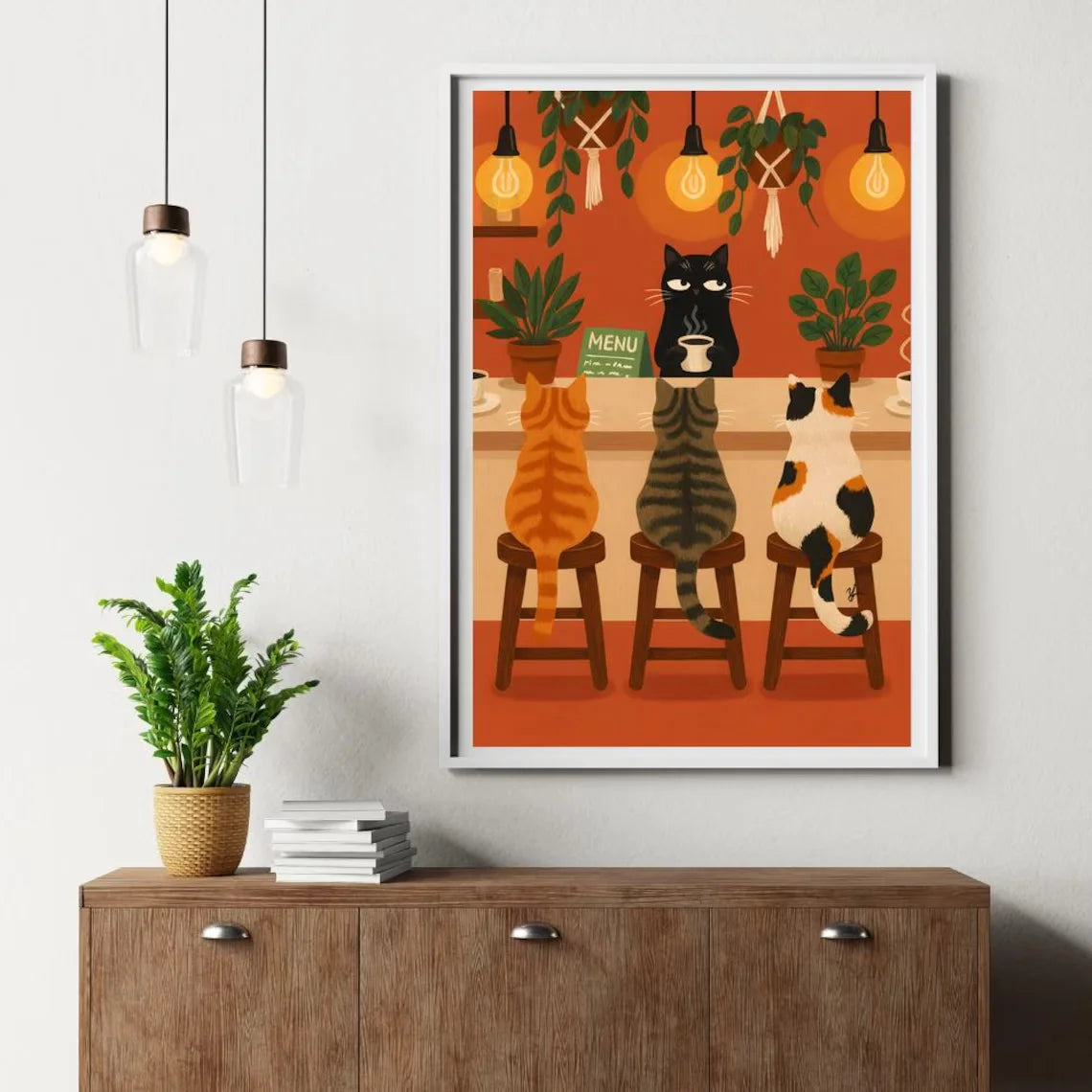 Whimsical Cat Cafe Illustration Poster