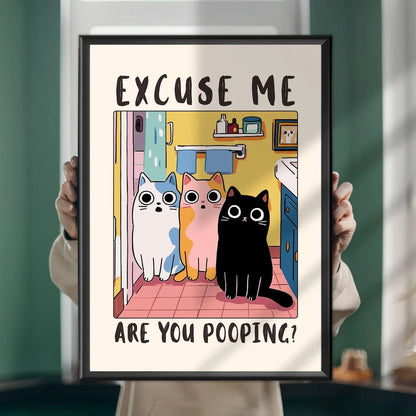 Are You Pooping Cat Print – Funny Bathroom Wall Art