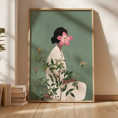Green Flower Head Woman Wall Art