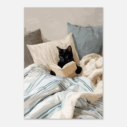 Cat Reading Print – Black Cat Wall Art