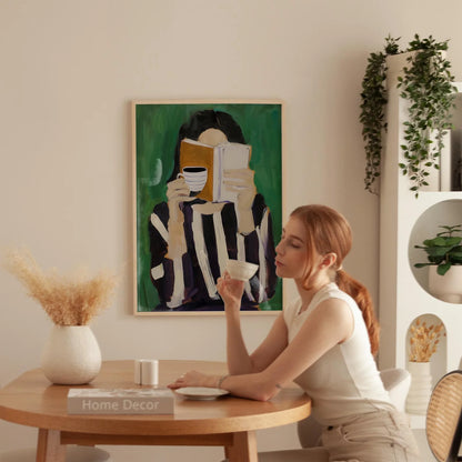 Emerald Green Modern Reading Woman Art