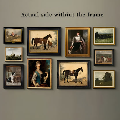 Set of 10 vintage-style art prints featuring elegant historical and equestrian themes.
