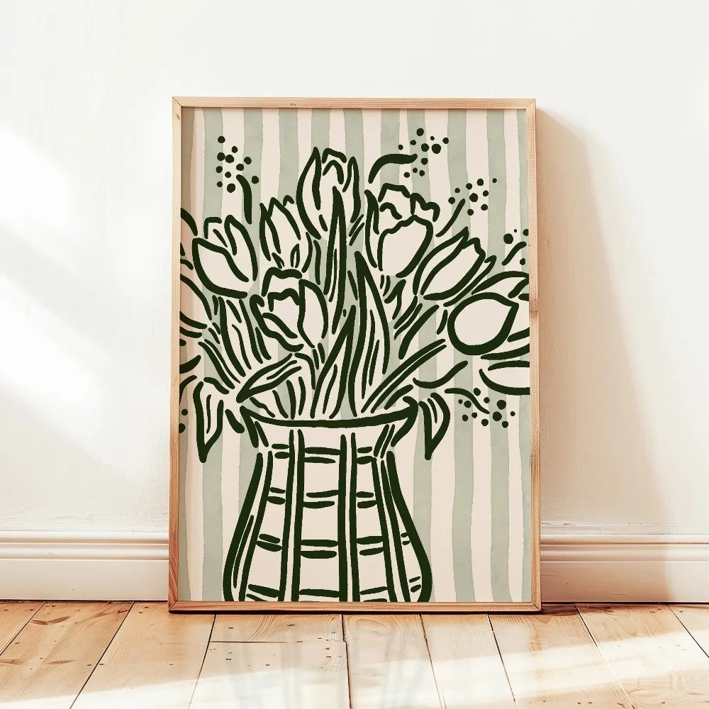 Retro Beige Floral Line Print