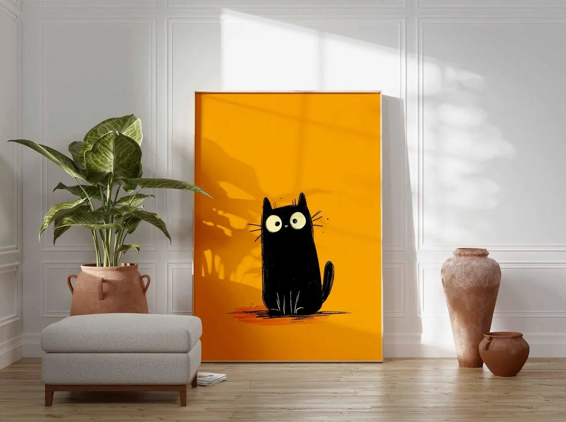 Black Cat Poster, Cute Cat Wall Art Print
