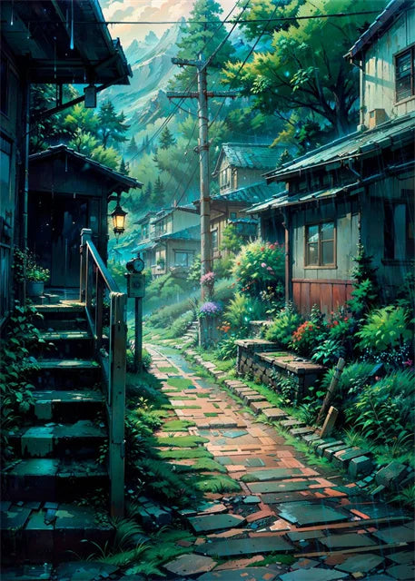 Japanese Street Scenery Sakura Architecture Canvas Posters