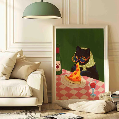 Cozy Diner Cat Wall Art - Charming Print