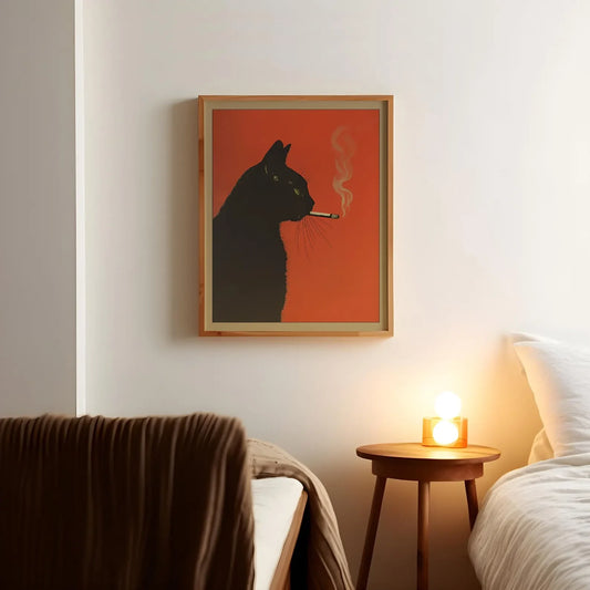 Black Cat Smoking A Cigarette Vintage Poster