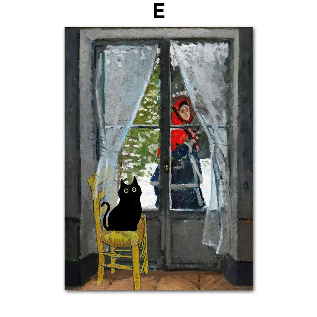 Funny Black Cat Art Matisse Monet Van Gogh Posters