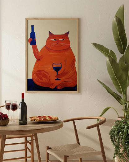 Bar Cart Decor, Cat Poster, Wine Print
