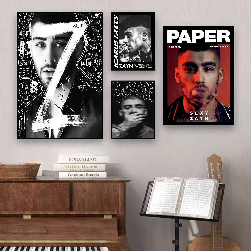 Singer Z-Zayn M-Malik Whitepaper Poster Waterproof Paper Sticker Coffee House Bar Aesthetic Art Wall Painting